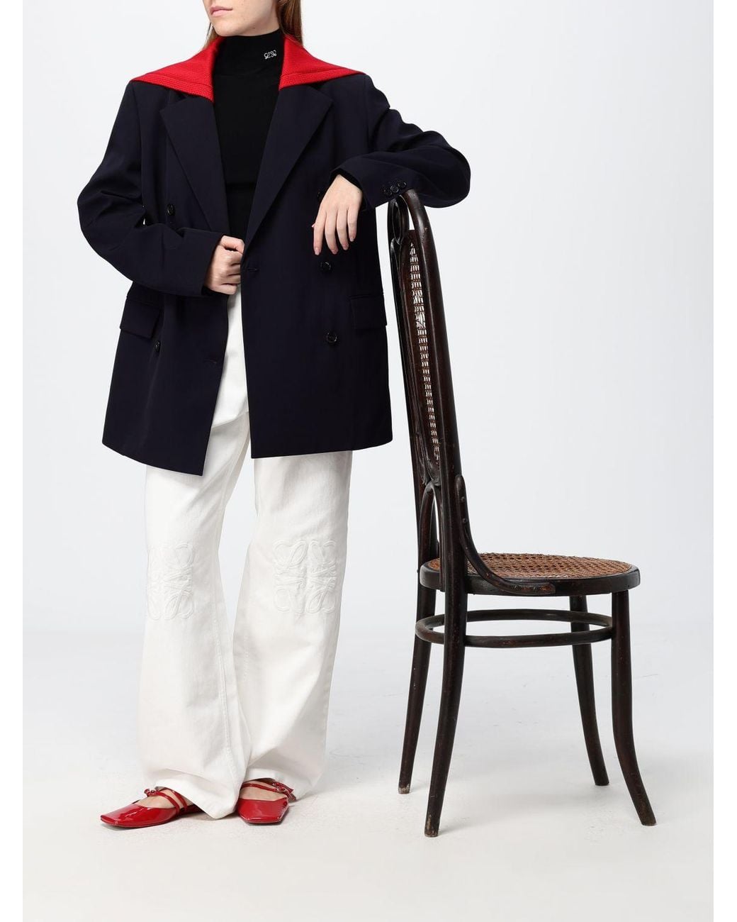 Loewe Blue Wool Double-Breasted Knee-Length Coat With Sailor Collar