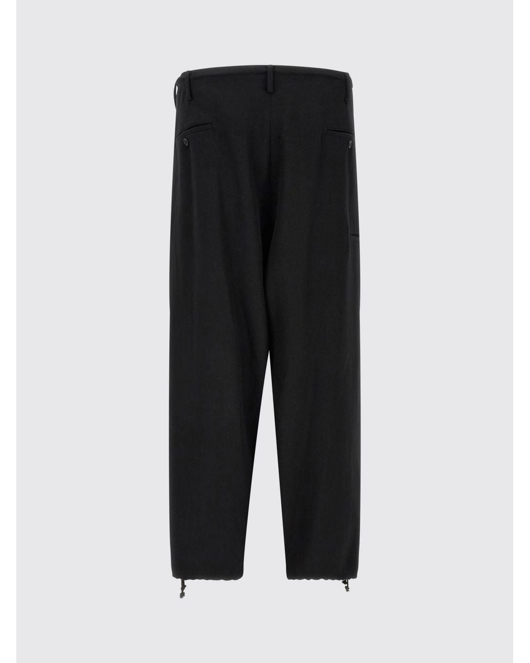Yohji Yamamoto Black Wide-Leg Pure Wool Trousers With Drawstring Hems for men