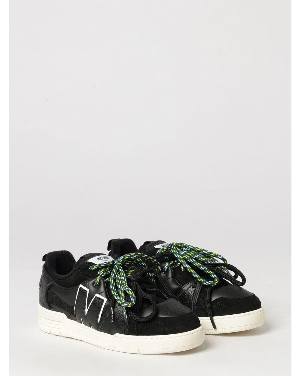 Moschino Couture Black Bicolour Leather And Suede Low-Top Sneakers With Contrast Logo for men