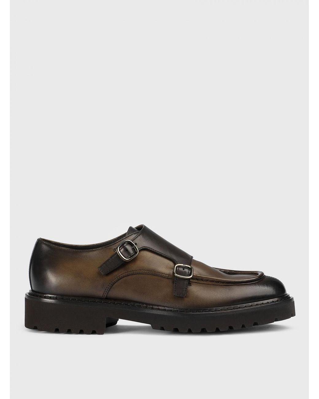 Doucal's Brown Leather Monk Strap Shoes for men