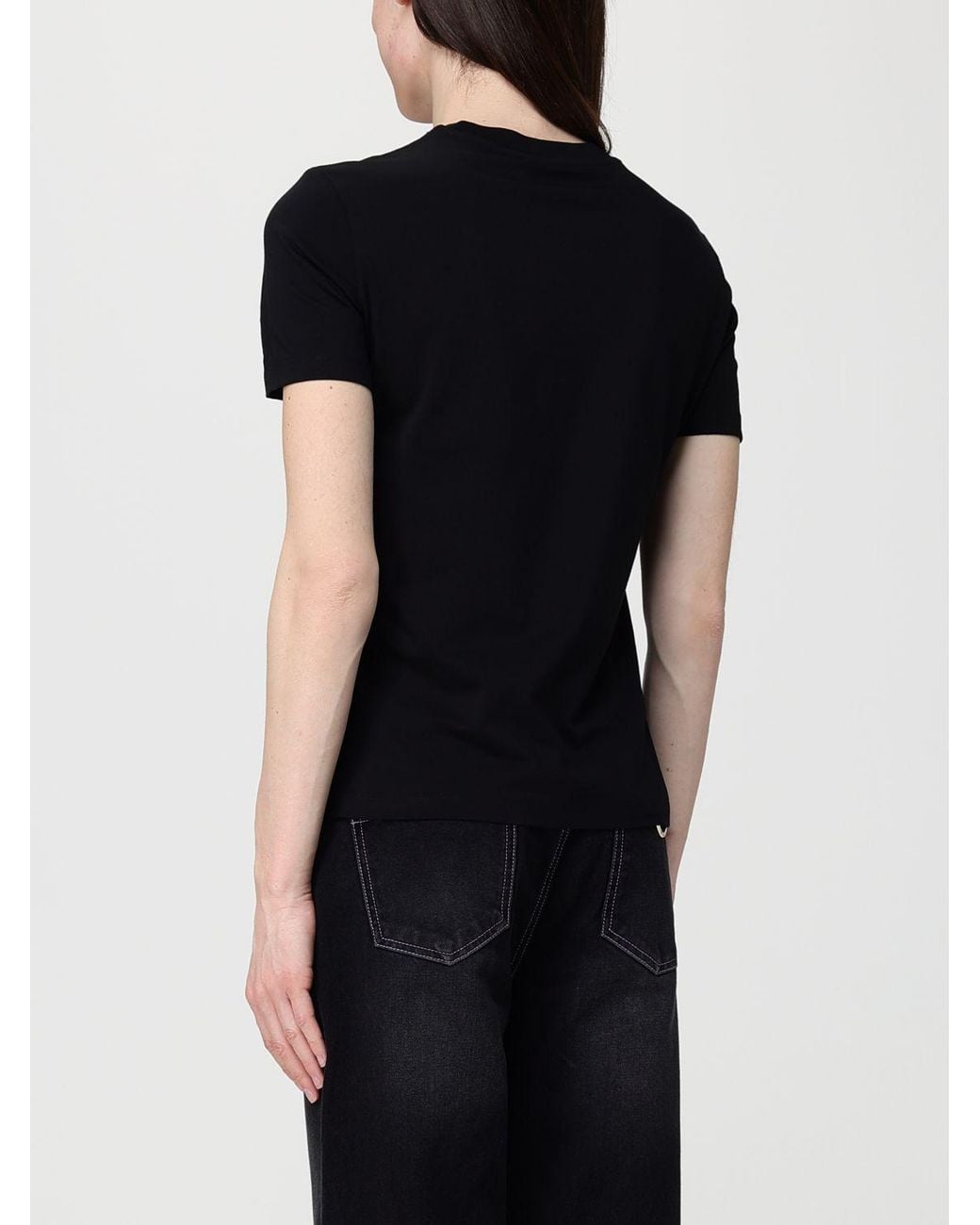 Just Cavalli Black Cotton T-Shirts With Rhinestone Logo