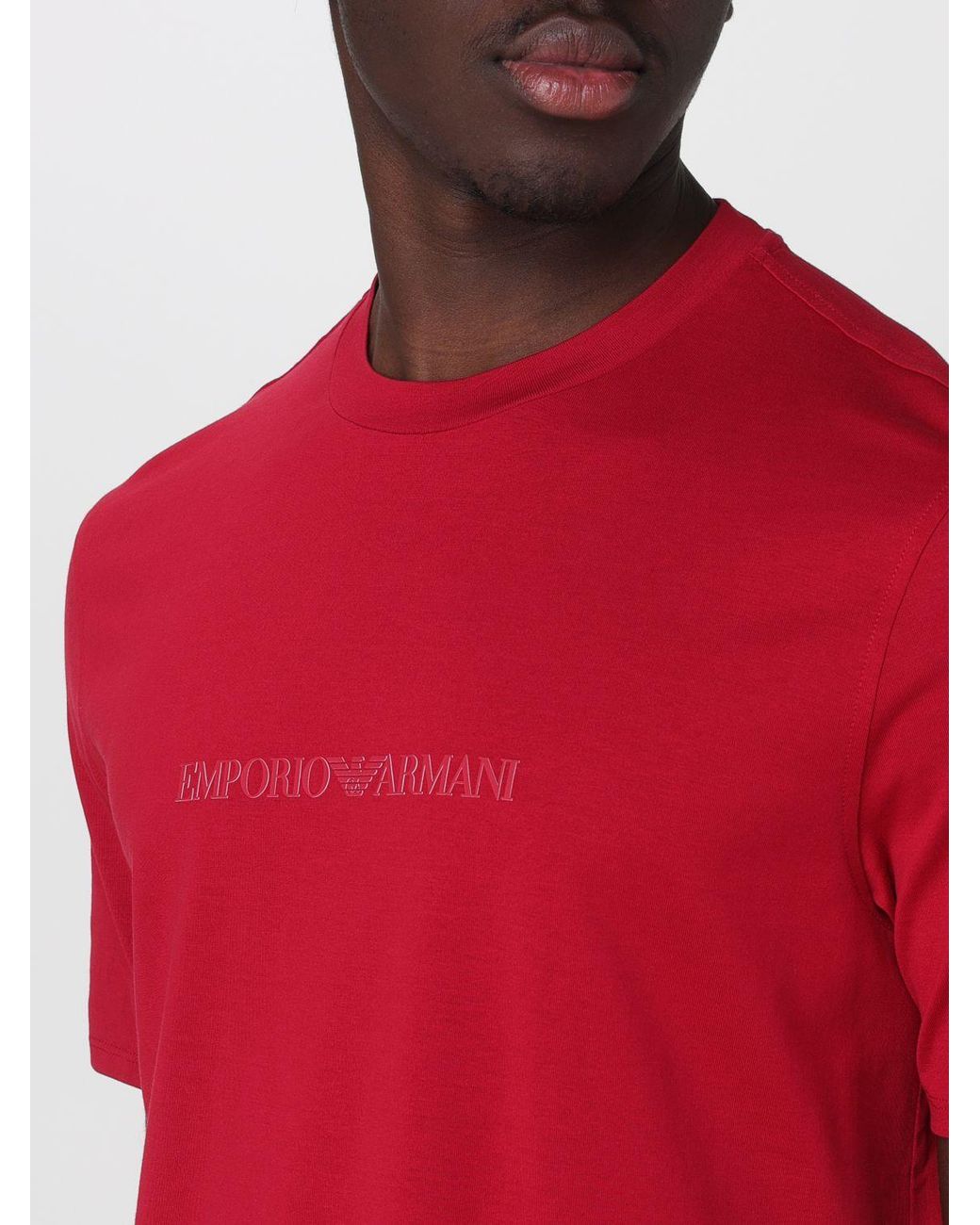 Emporio Armani Red Basic Cotton T-Shirt With Eagle for men
