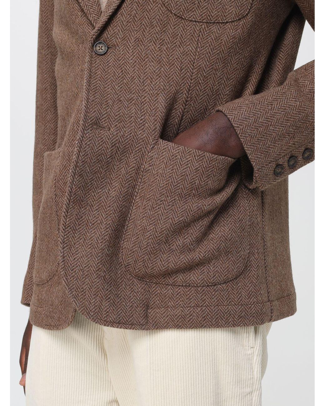 Sebago Brown Short Single-Breasted Polyester Blazer With Lapels And Patch Pockets for men