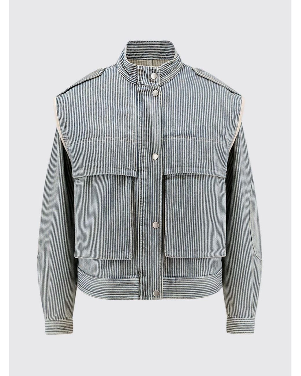 Isabel Marant Gray Edany Striped High-Neck Denim Jacket