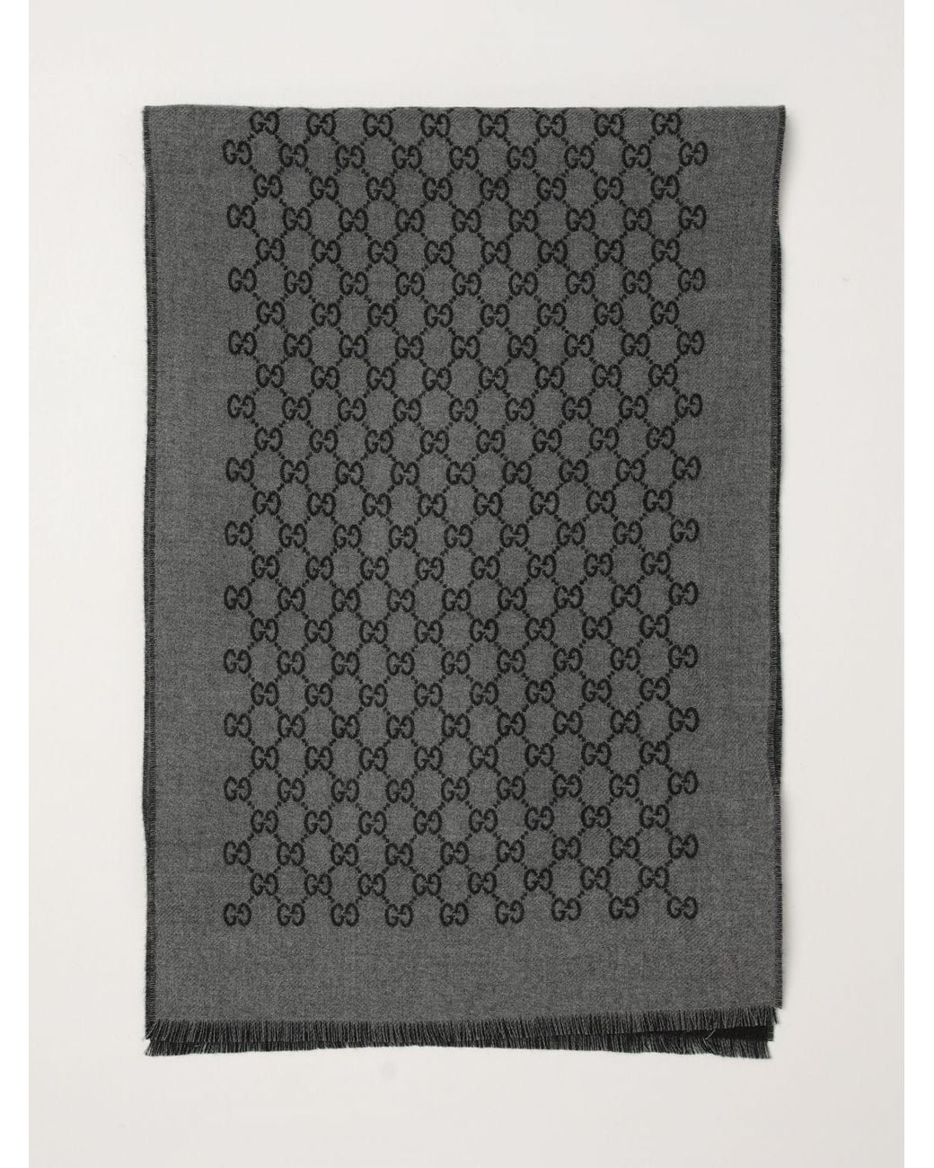Gucci Gray All-Over Logo Pure Wool Scarf for men