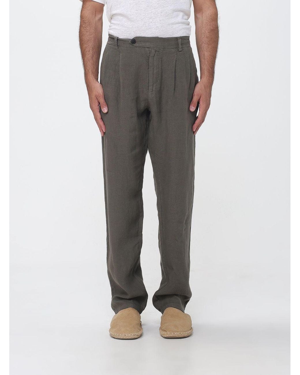 Mc2 Saint Barth Gray Linen Chino Trousers With Off-Center Closure for men