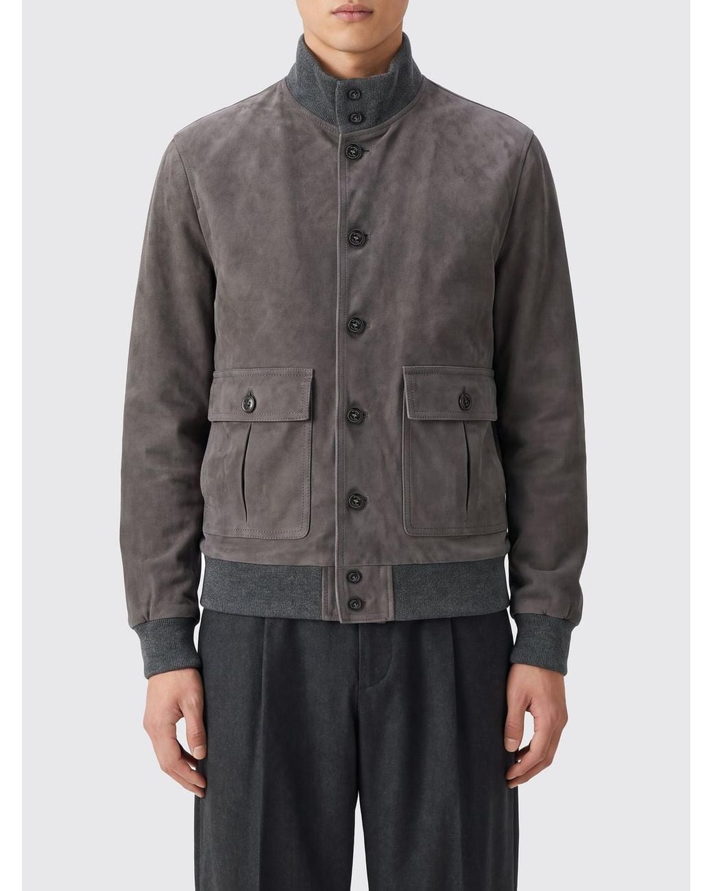 Valstar Gray Suede Bomber Jacket With Funnel Neck And Patch Pockets for men
