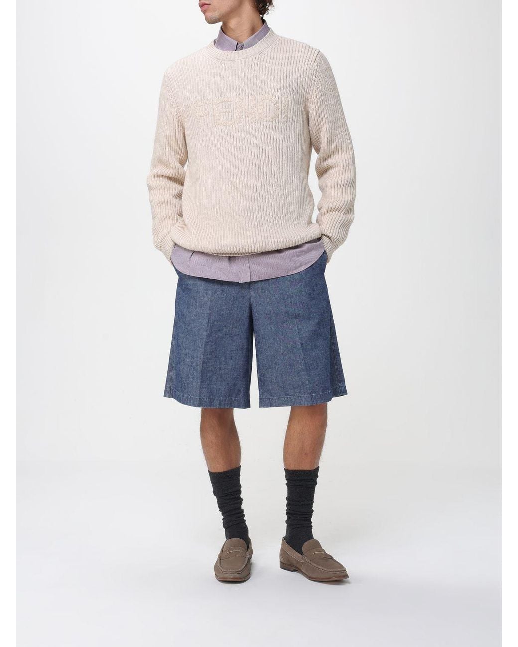 Fendi Natural Wool Crew Neck Pullover for men
