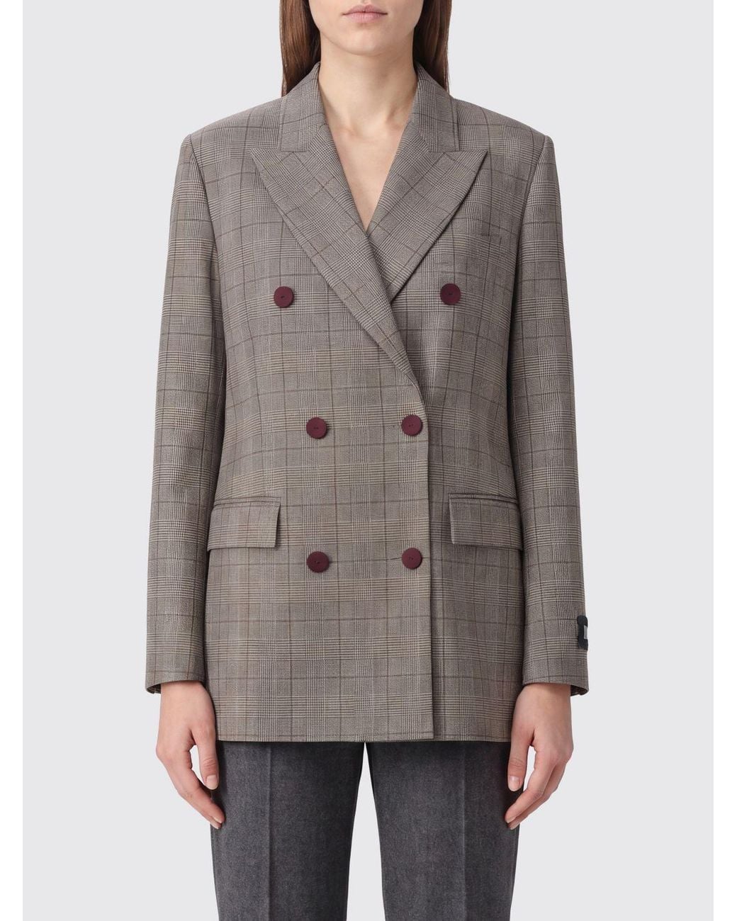 Pinko Gray New Guinea Double-Breasted Prince Of Wales Wool-Blend Blazer