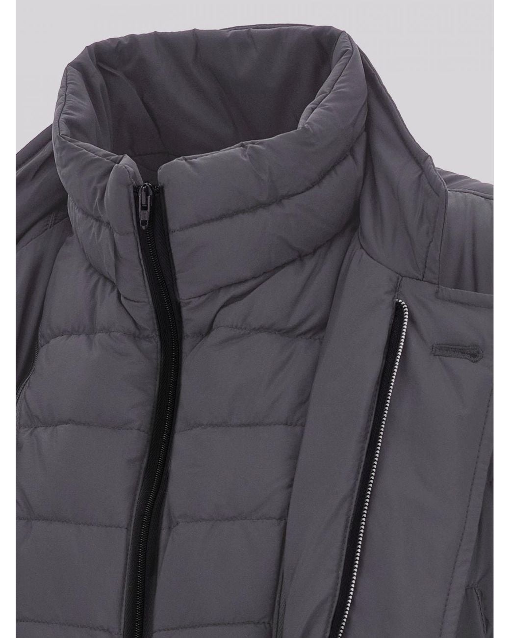 Herno Gray Long Quilted Nylon Puffer Coat With High Neck And Button Closure for men