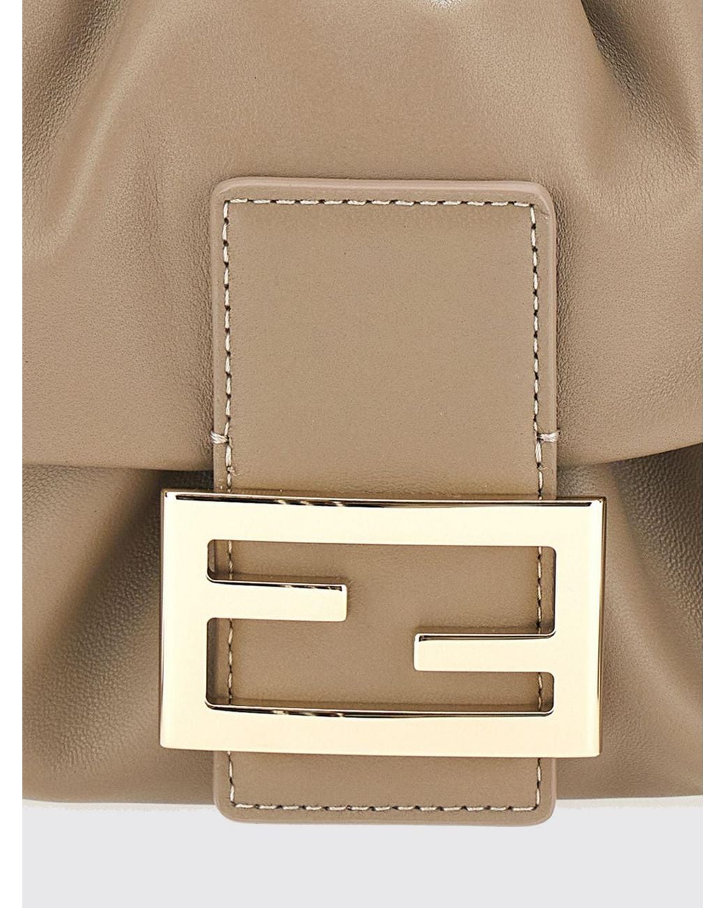 Fendi Natural Medium Baguette Lambskin Nappa Shoulder Bag With Drawstring