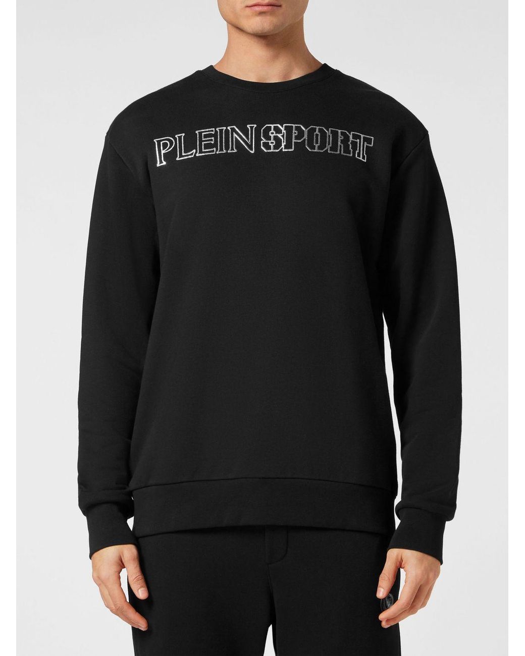 Philipp Plein Black Dropped Shoulder Embroidered Logo Cotton Sweatshirt for men
