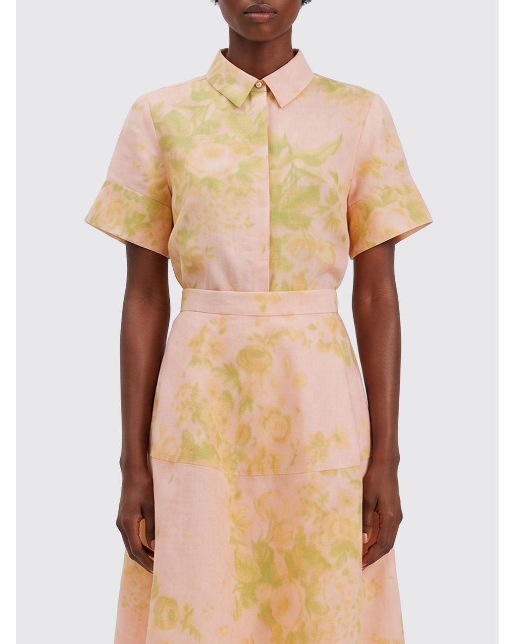 Erdem Natural Floral-Print Linen-Blend Short-Sleeve Shirt