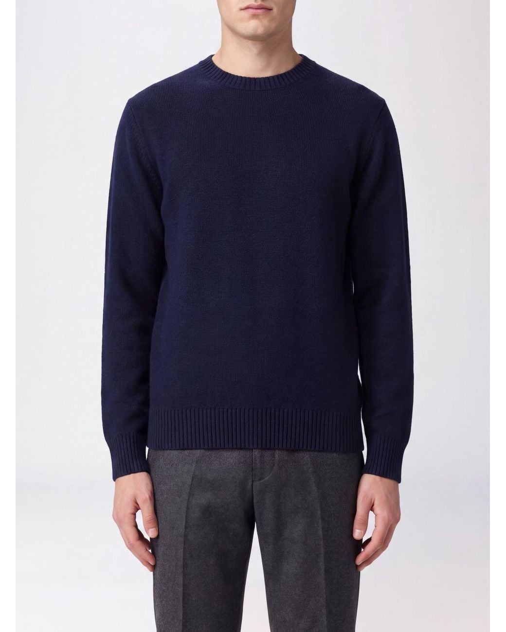 Kangra Blue Wool And Cashmere Blend Crewneck Sweater With Ribbed Trims for men