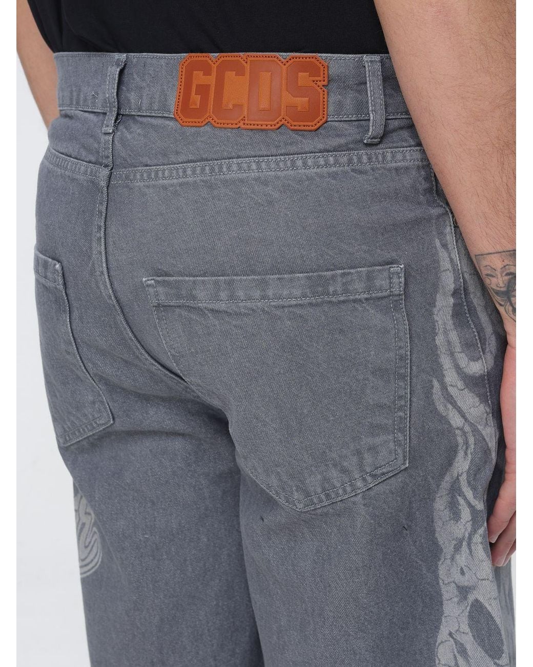 Gcds Blue Cotton Denim Bermuda Shorts With Logo Print for men