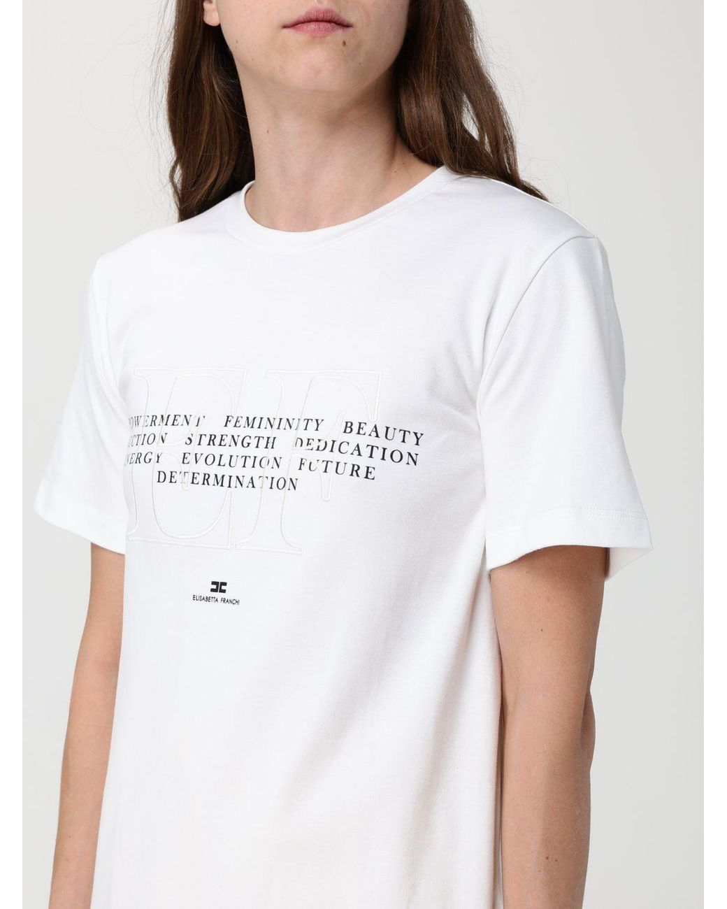Elisabetta Franchi White Cotton Slogan T-Shirts