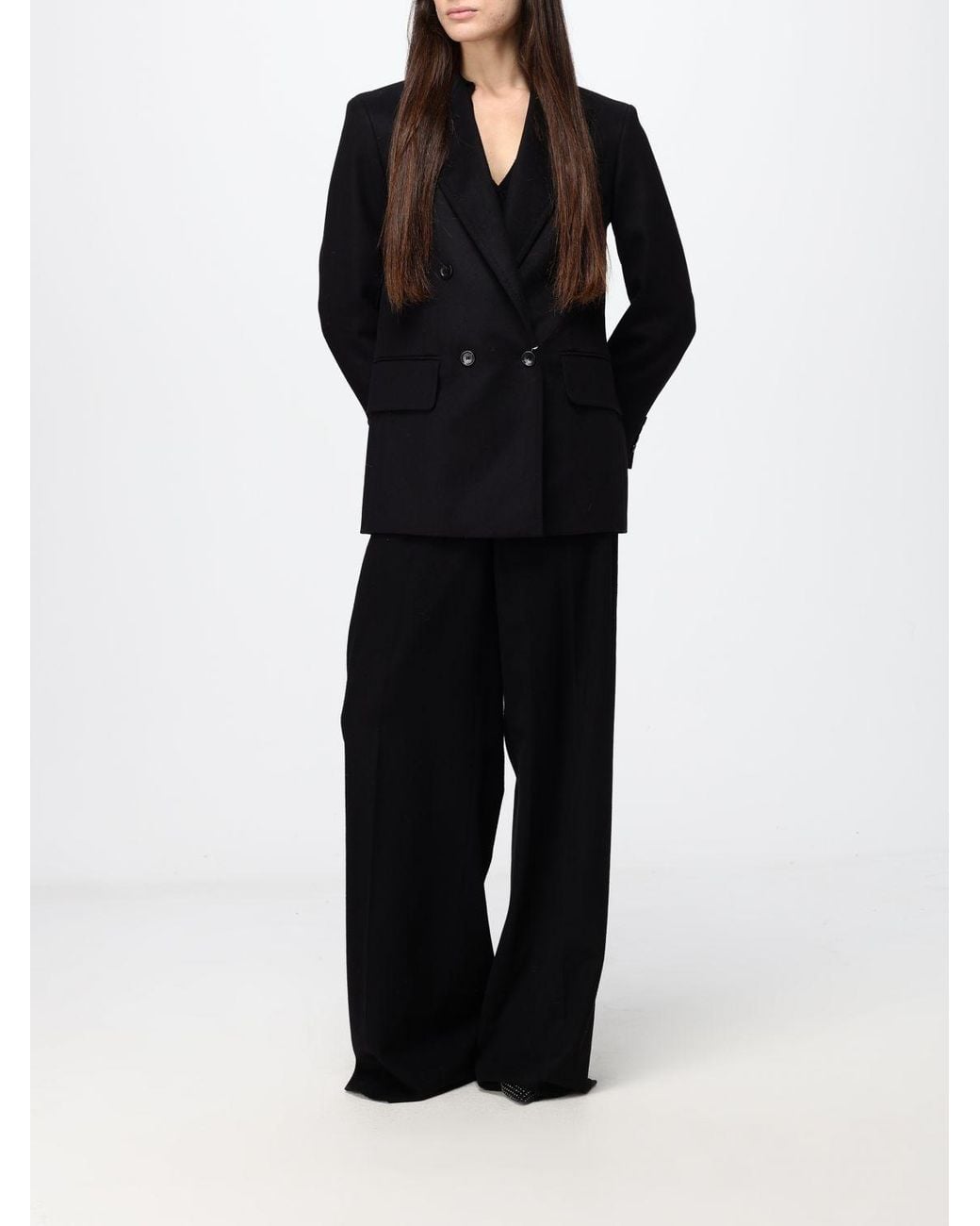 Max Mara Black Slim Fit V-Neck Polo Jumper
