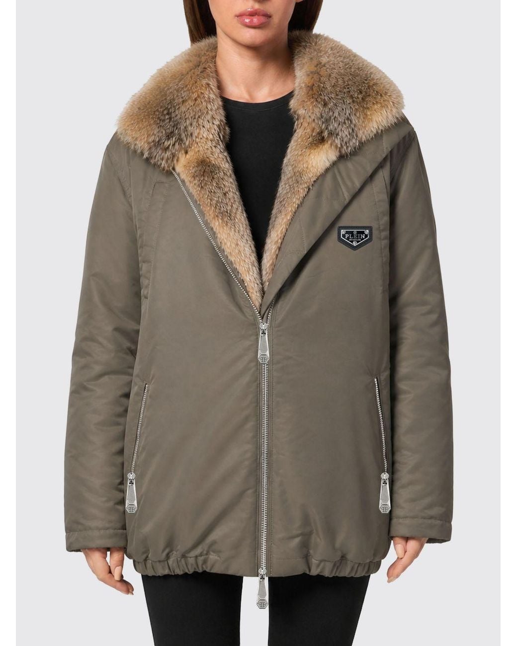 Philipp Plein Gray Water-Repellent Padded Parka With Fur Collar