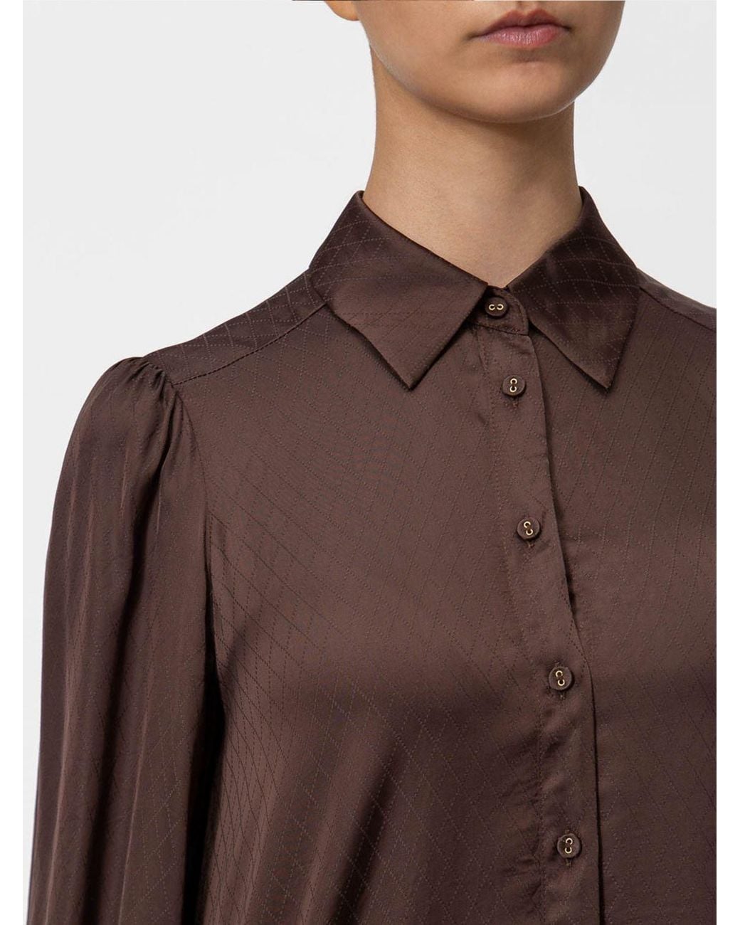 Twinset Brown Viscose Shirt With Classic Collar And Check Details