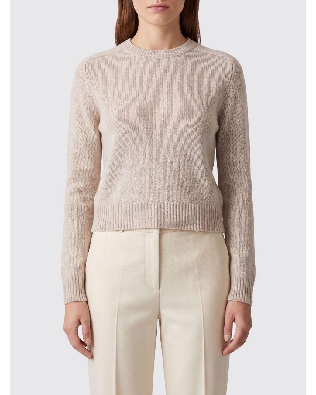 Kujten Natural 100% Cashmere Crewneck Jumper With Long Sleeves And Ribbed Trims