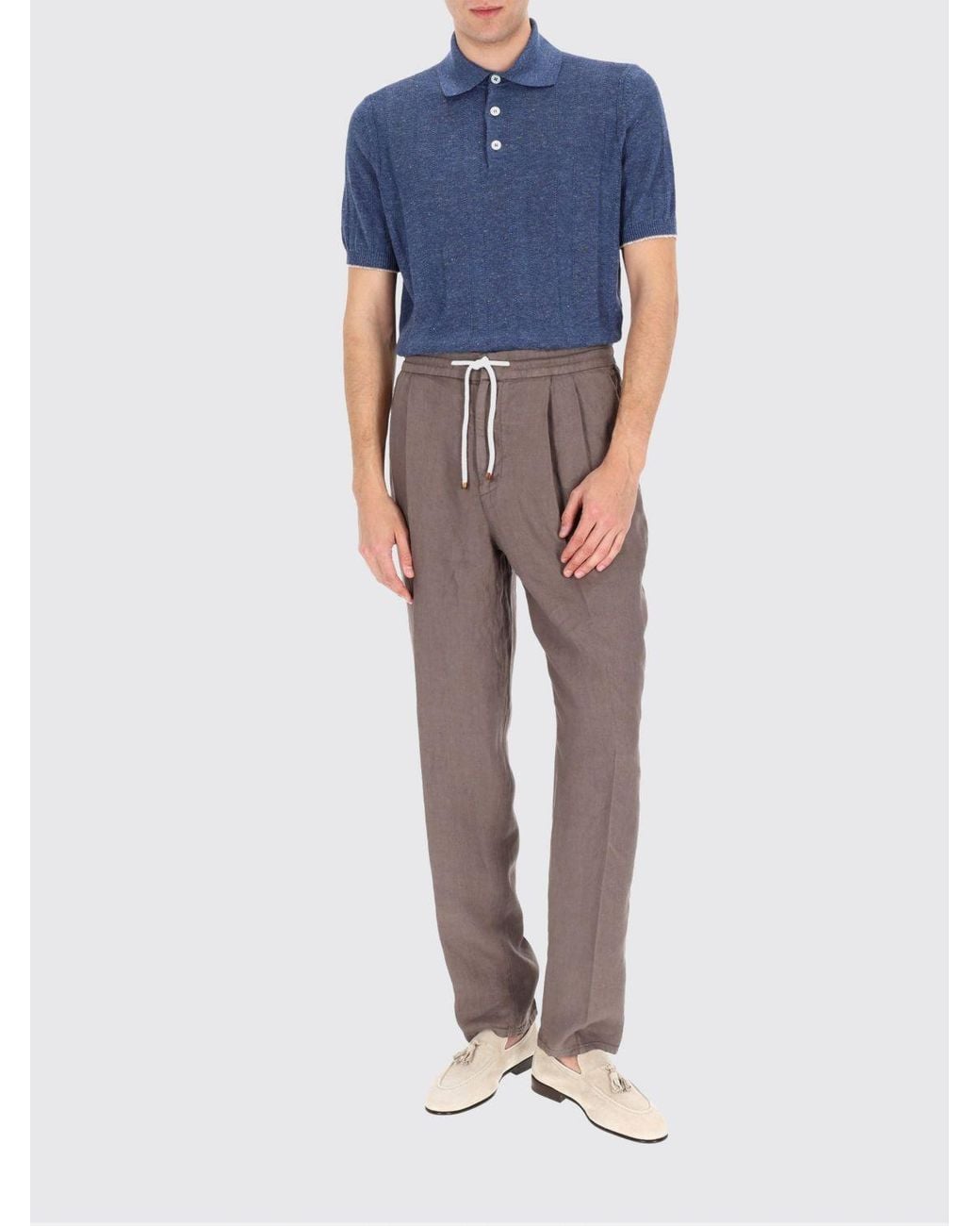 Brunello Cucinelli Blue Cotton Knit Polo Shirt for men