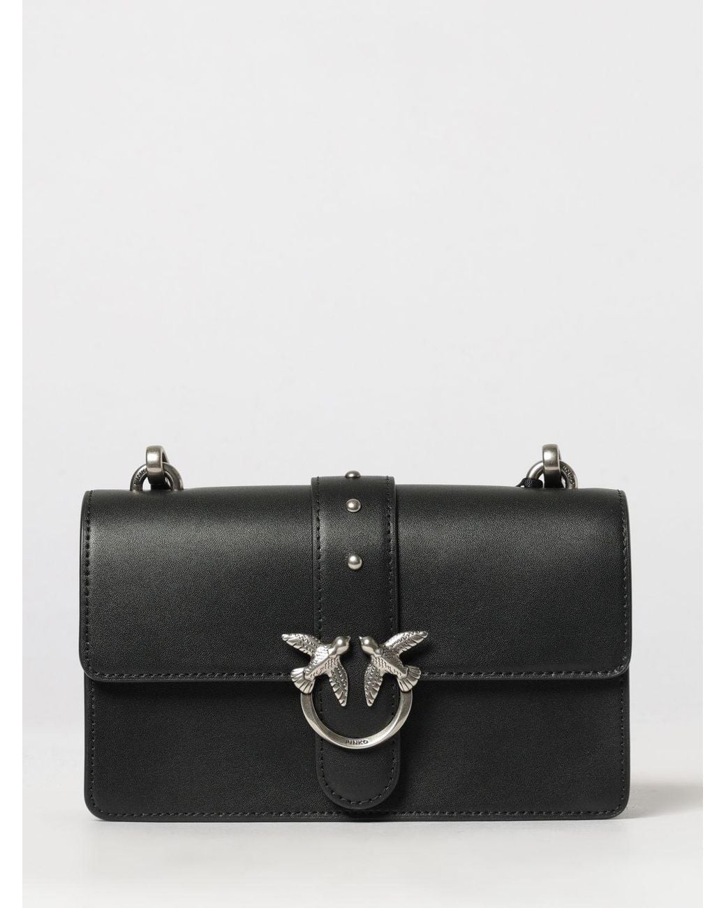 Pinko Black Love One Classic Smooth Leather Mini Crossbody Bag With Love Birds Buckle