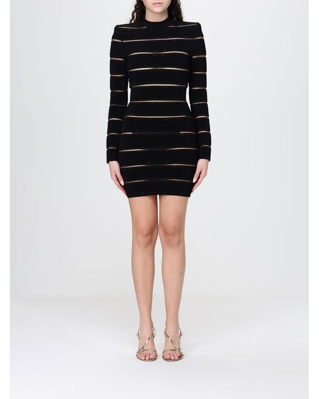 Balmain Black Rhinestone Embellished Viscose Blend Mini Dress