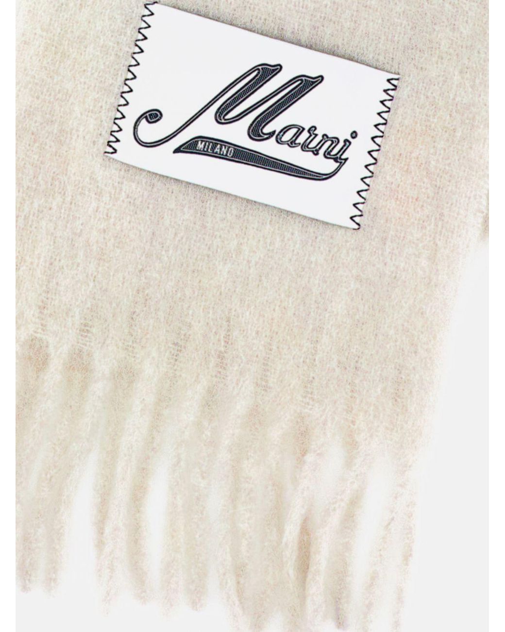 Marni White Logo-Patch Fringed Alpaca Wool-Blend Scarf
