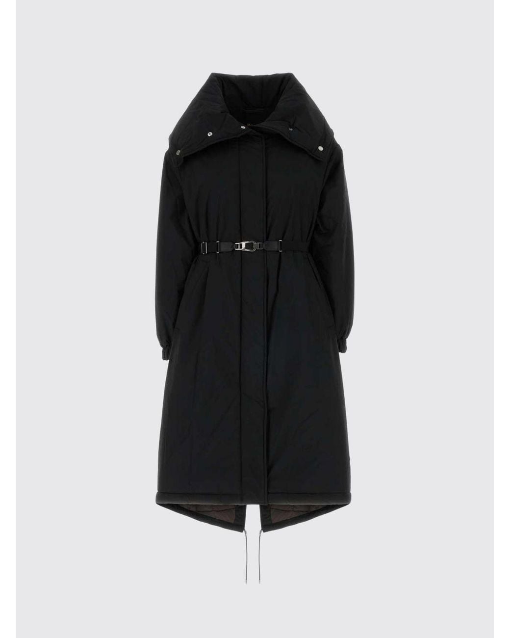 Moorer Blue Long Nylon Puffer Coat With Sailor Collar And Waist Belt