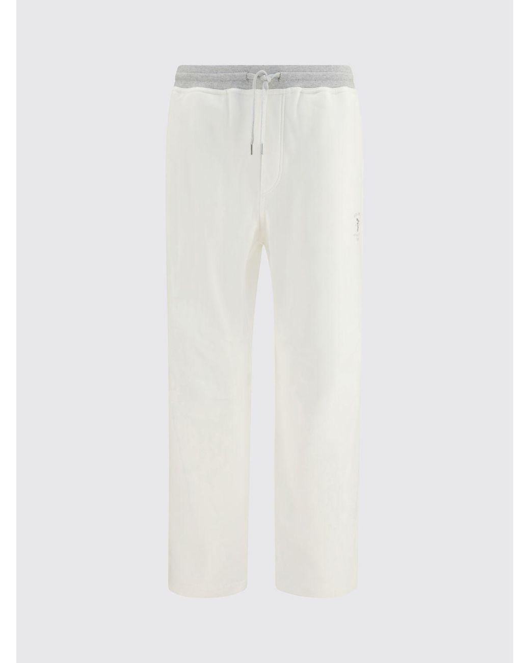 Brunello Cucinelli White Cotton Jogging Trousers With Elasticated Drawstring Waist for men