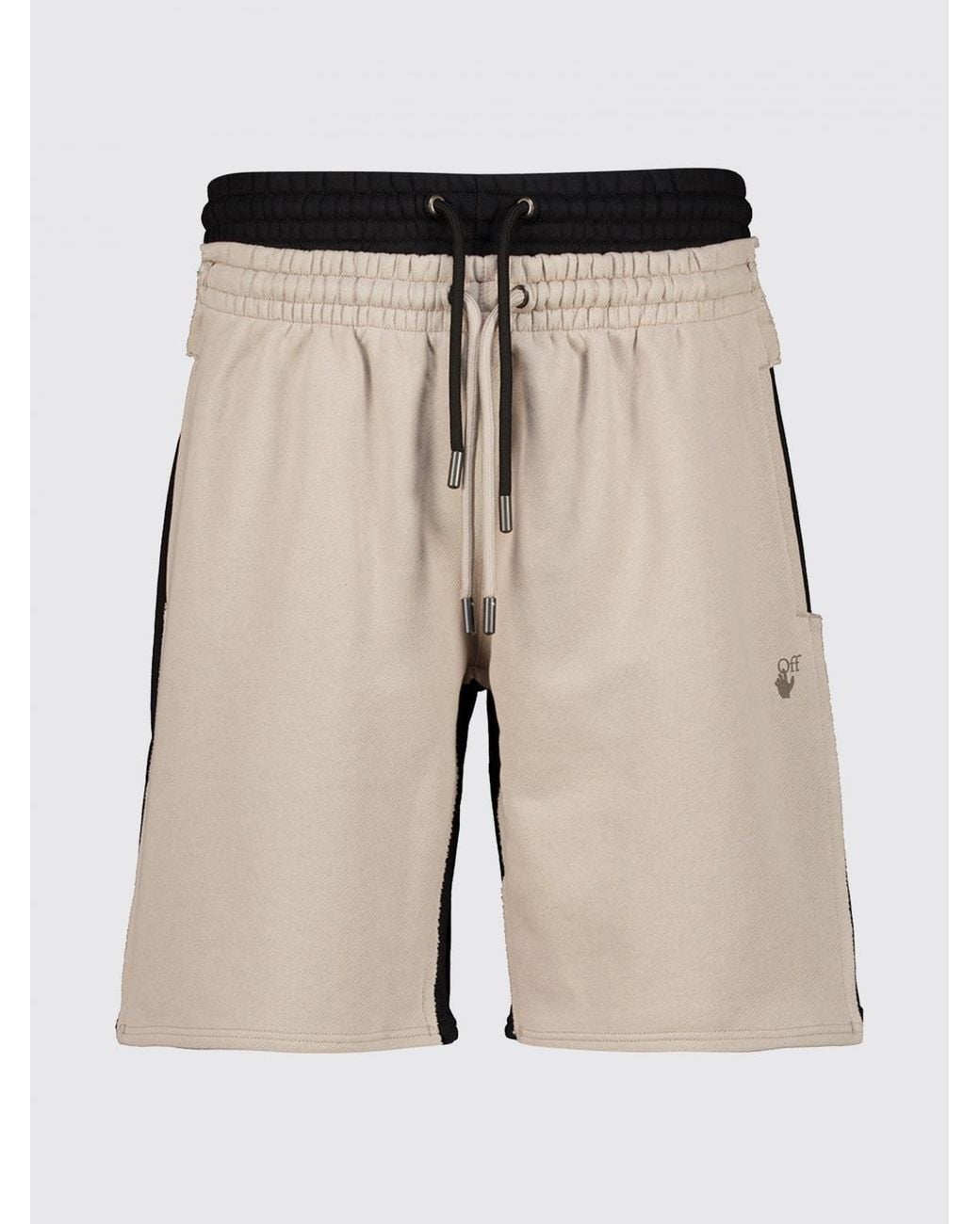 Off-White c/o Virgil Abloh Natural Striped Cotton Shorts With Diagonal Logo And Drawstring for men