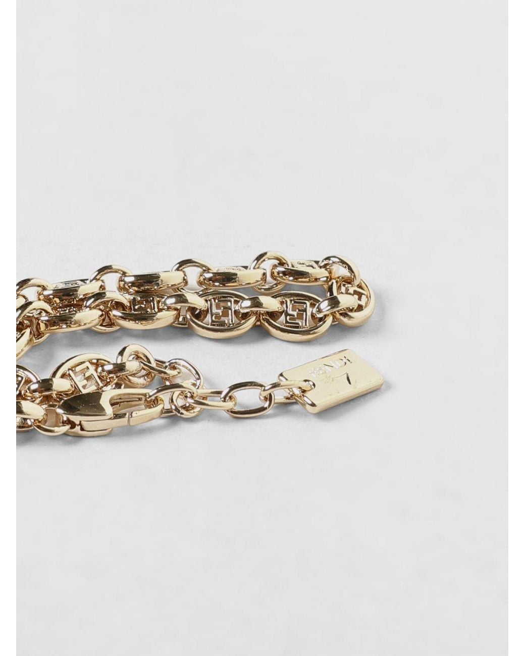 Fendi White Ff Monogram Chrome-Plated Bronze Bracelet