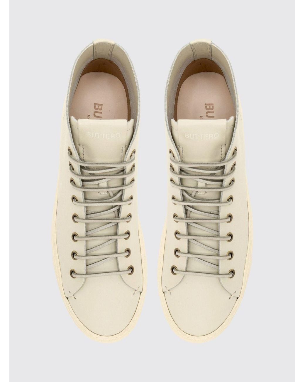 Buttero Natural Leather Lace-Up High-Top Trainers With Tone-On-Tone Logo