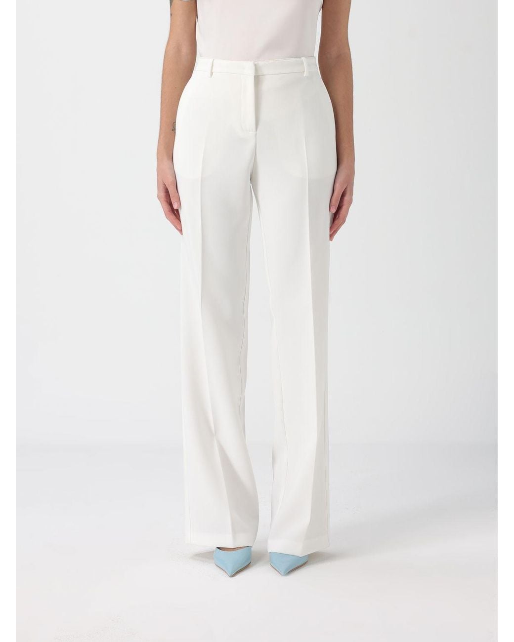 Pinko White Eucalipto Technical Canvas Trousers