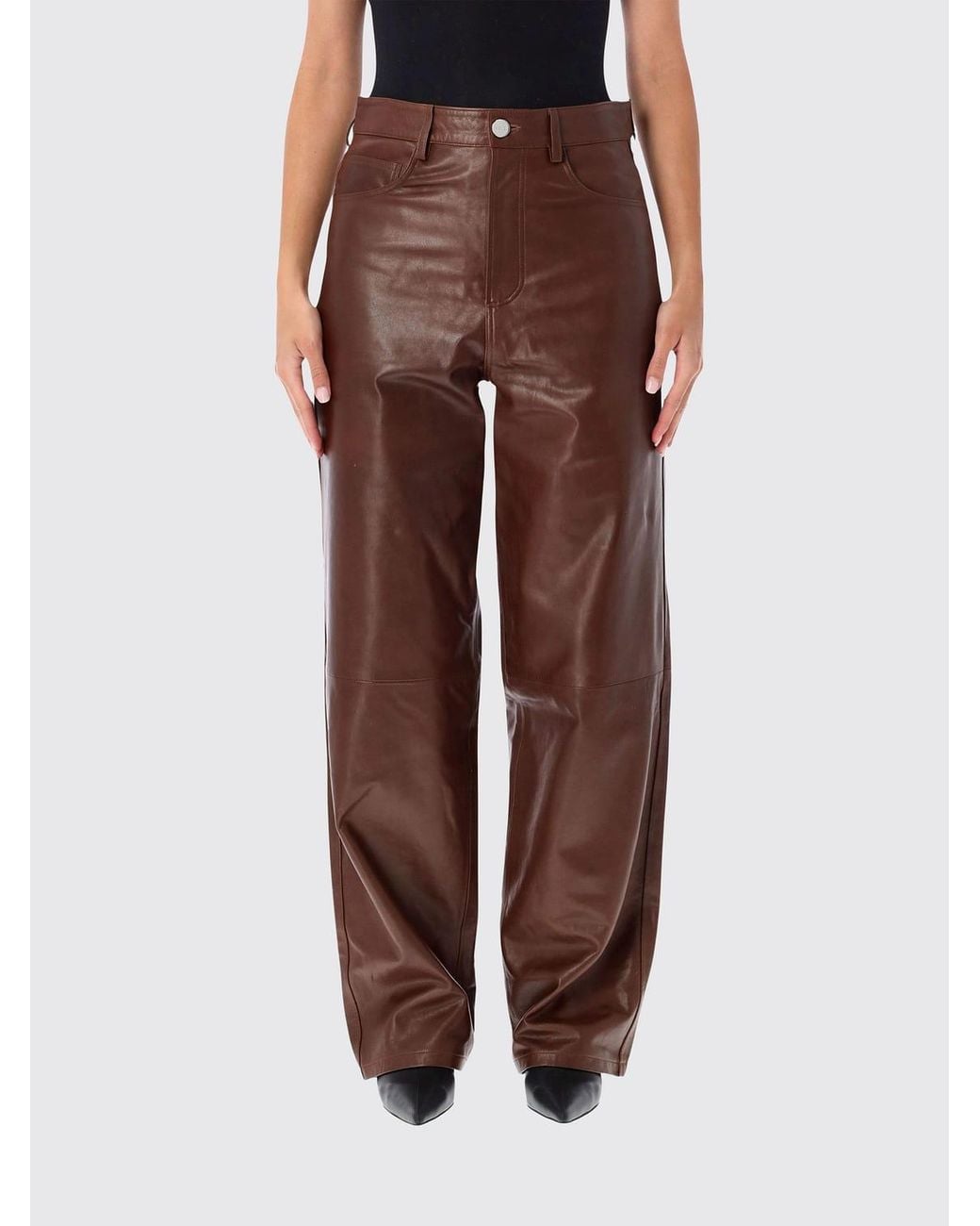 Rohe Brown High-Waisted Wide-Leg Sheep Leather Trousers