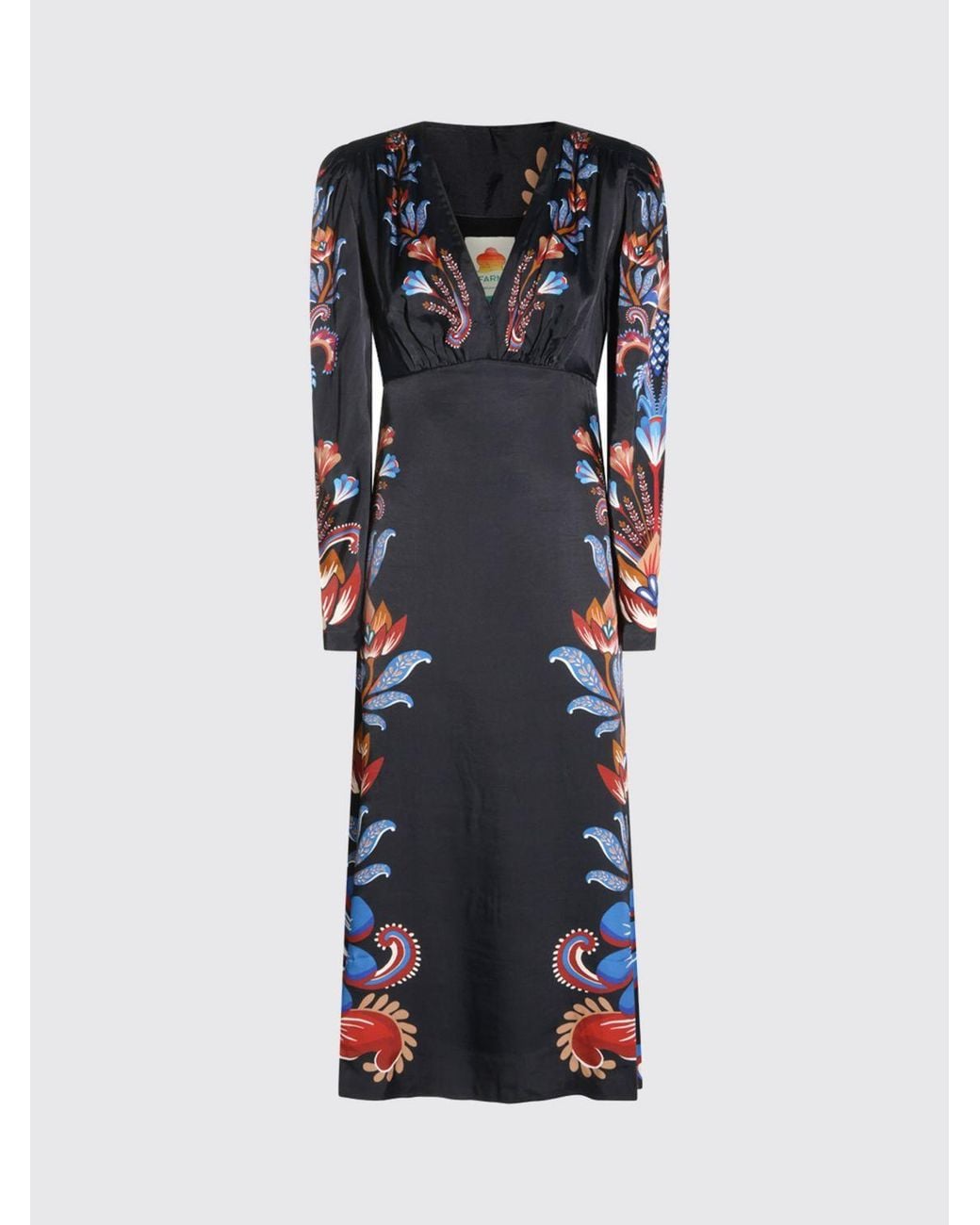 Farm Rio Blue Energy Floral Print Viscose Midi Sheath Dress With V-Neck