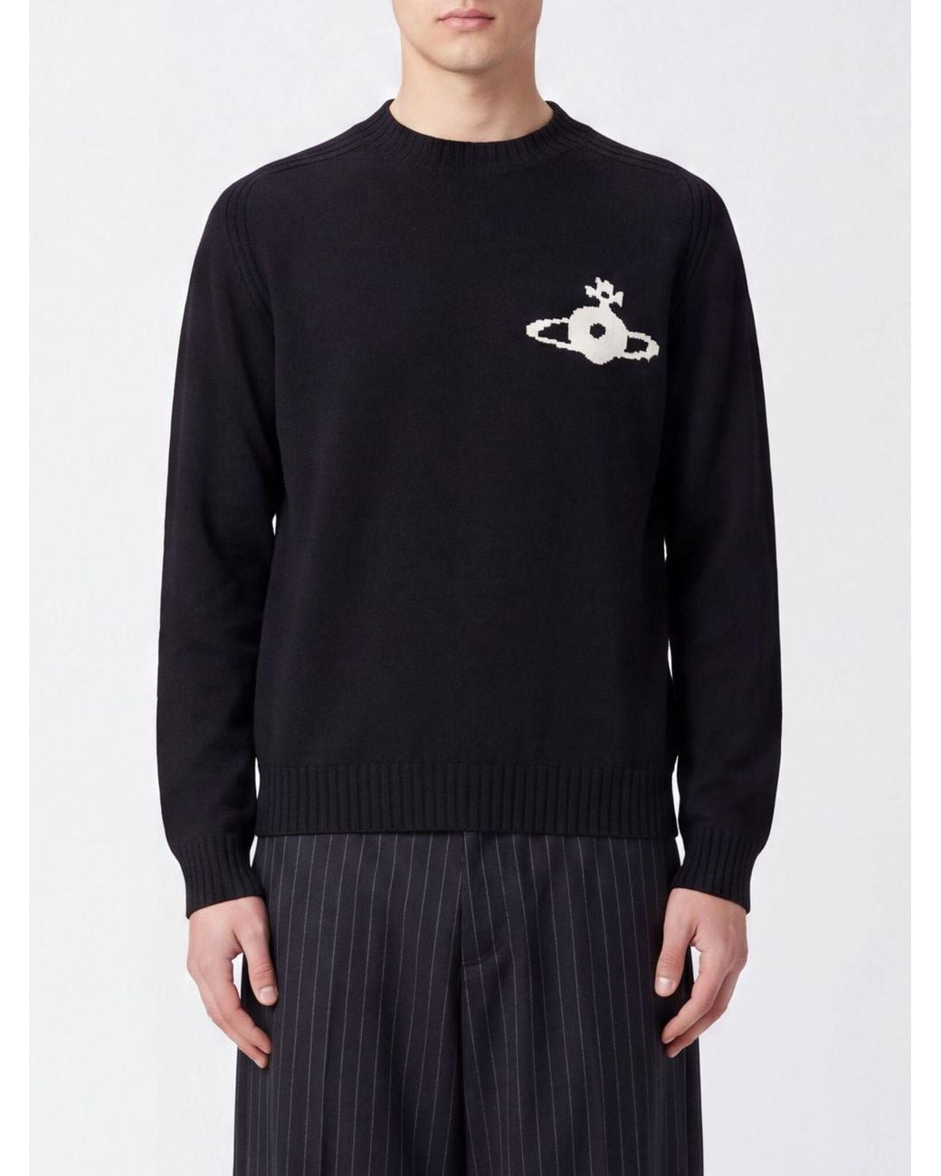 Vivienne Westwood Blue Pure Wool Turtleneck Jumper With Orb Logo Embroidered On The Chest for men