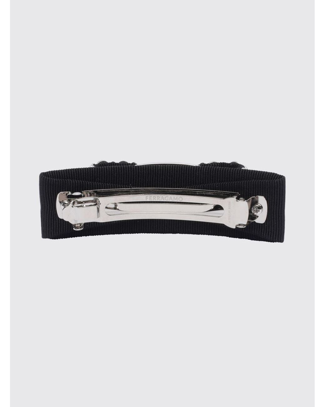 Ferragamo White Crystal-Embroidered Cotton Fabric Hair Clip