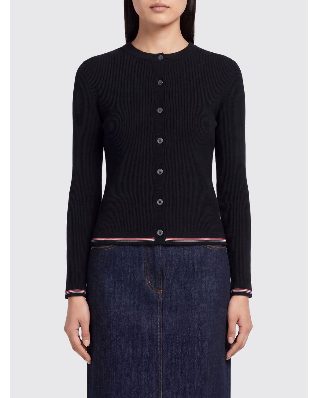 Thom Browne Blue Slim Fit Pure Wool Cardigan With Iconic 4-Bar Motif