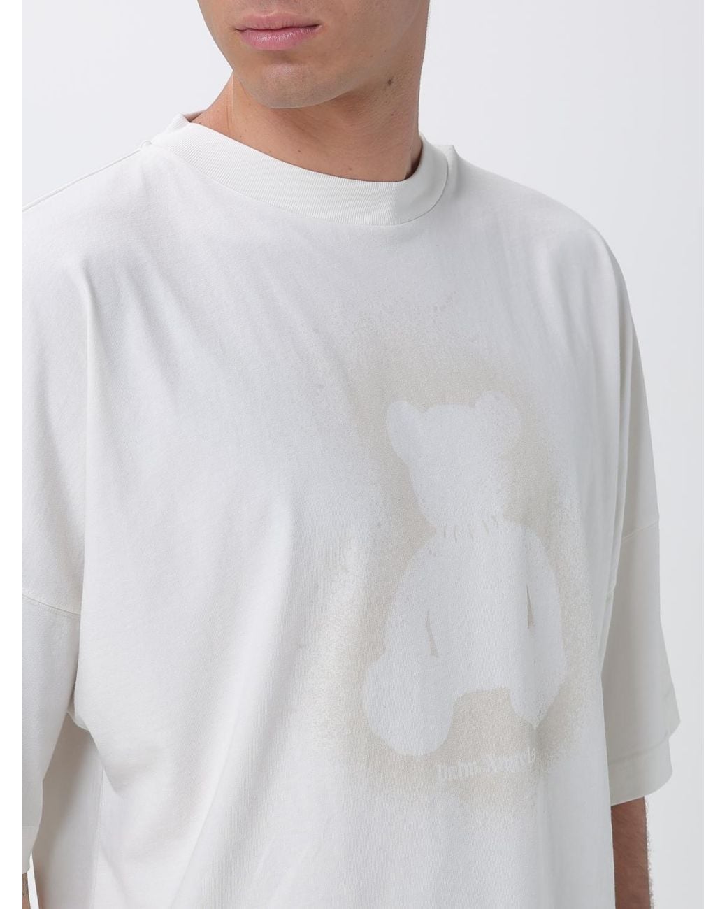 Palm Angels White Cotton T-Shirt With Logo for men