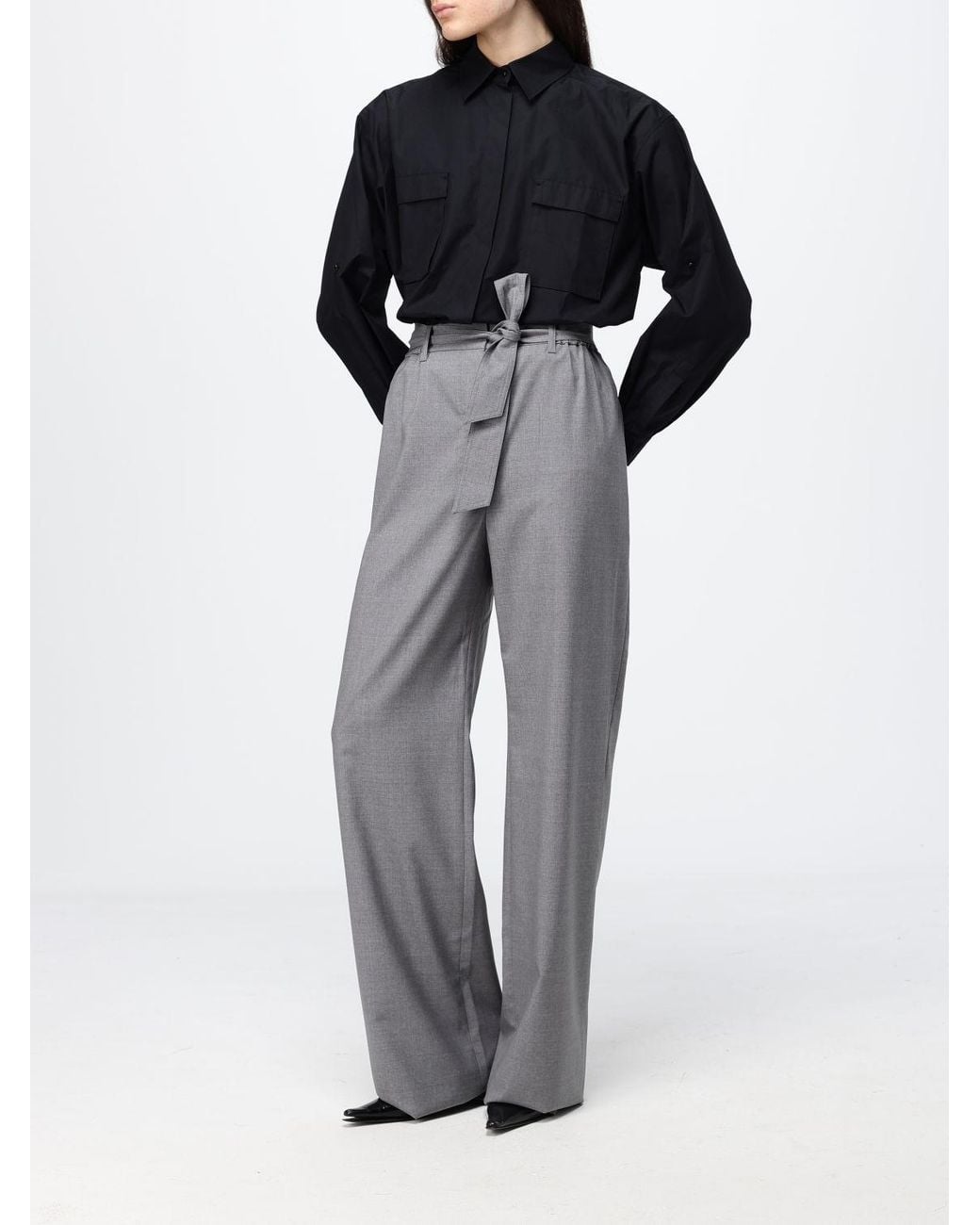 Max Mara Gray Virgin Wool Palazzo Trousers