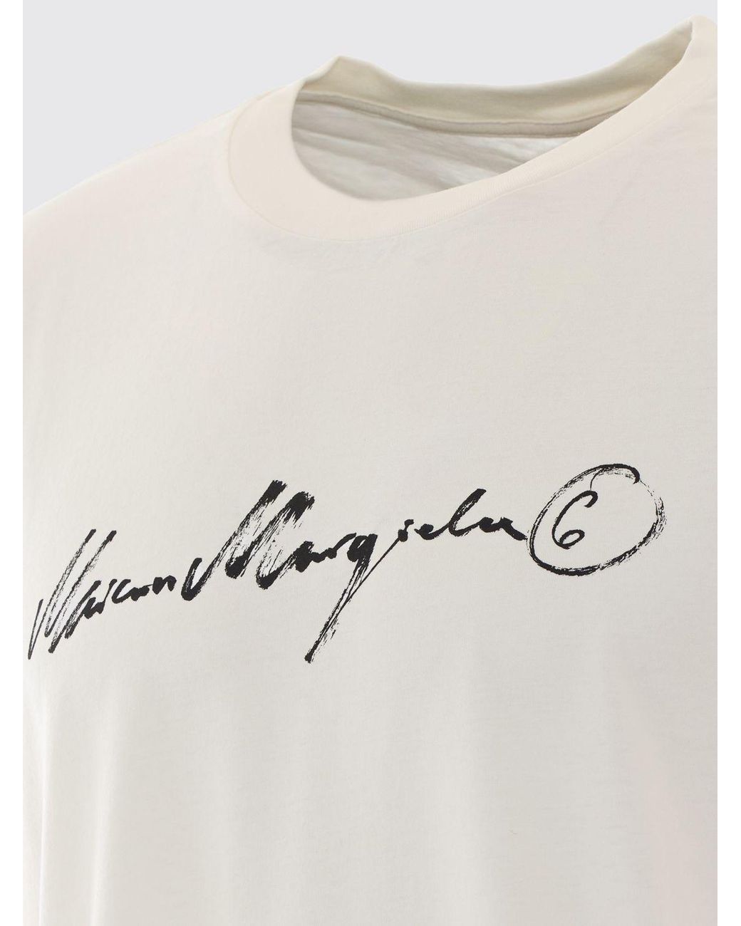 MM6 by Maison Margiela White Cotton T-Shirt With Slogan Print And Dropped Shoulders for men