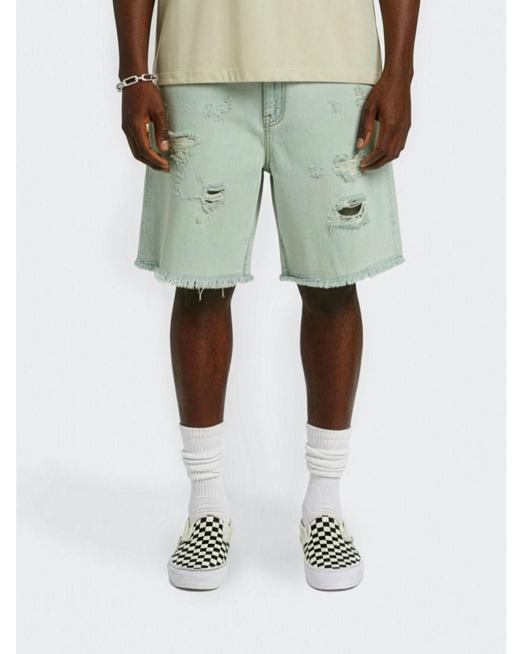 Barrow Green Distressed Denim Shorts for men
