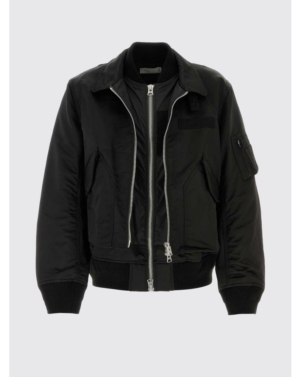 Sacai Black Windproof Nylon And Cotton Bomber Jacket With Classic Collar And Flap Pockets for men