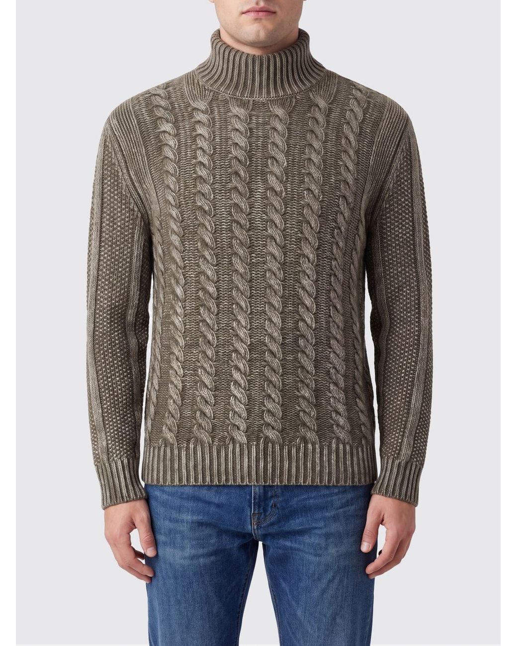 Dondup Gray Cable-Knit Wool Roll Neck Jumper With Ribbed Trims for men