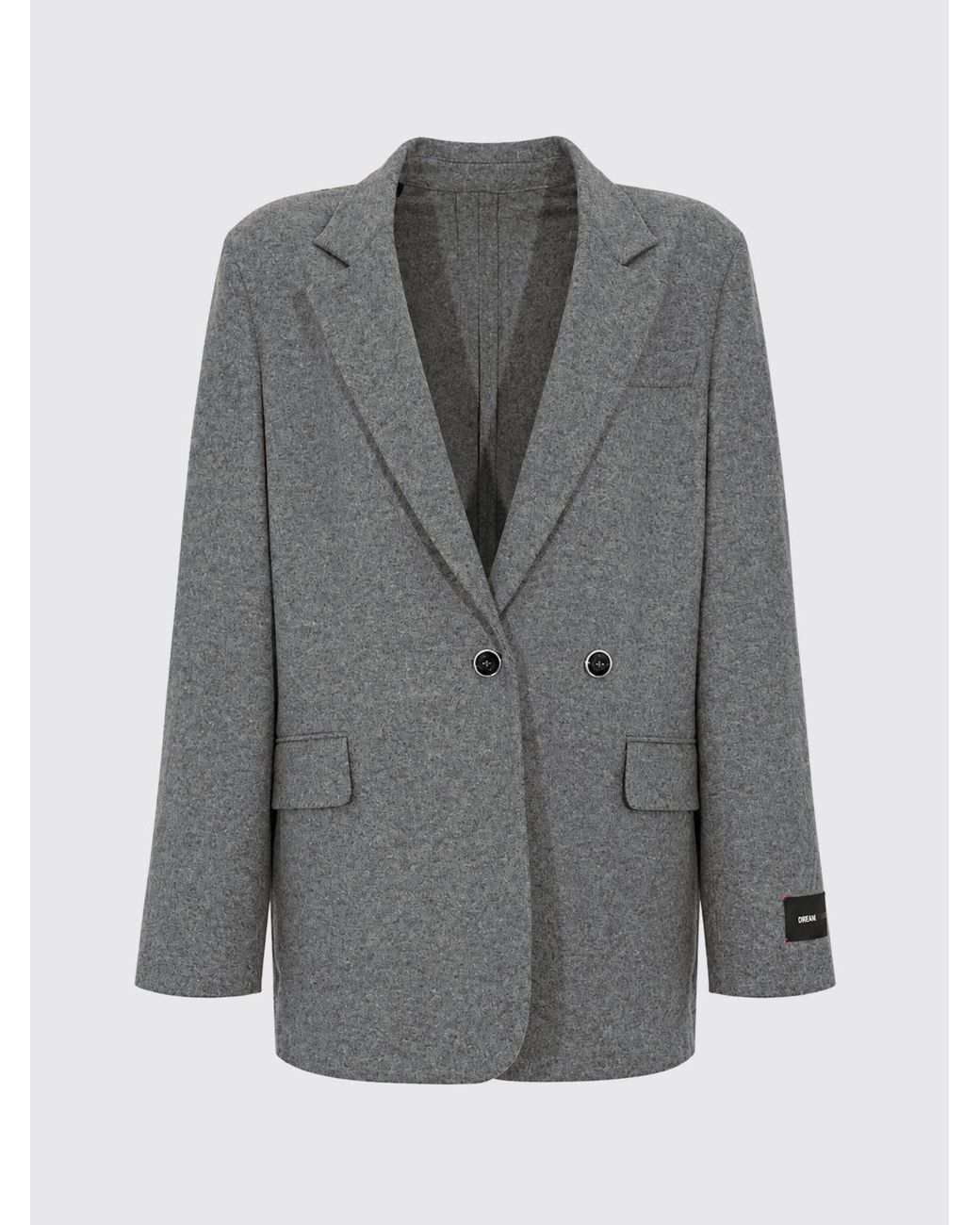 Pinko Gray Double-Breasted Wool Blend Blazer With Classic Lapels