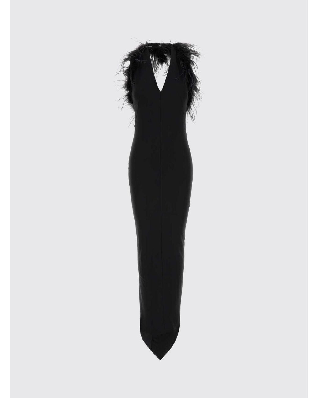 Blumarine Black Off-The-Shoulder Crêpe Evening Gown With Decorative Feathers
