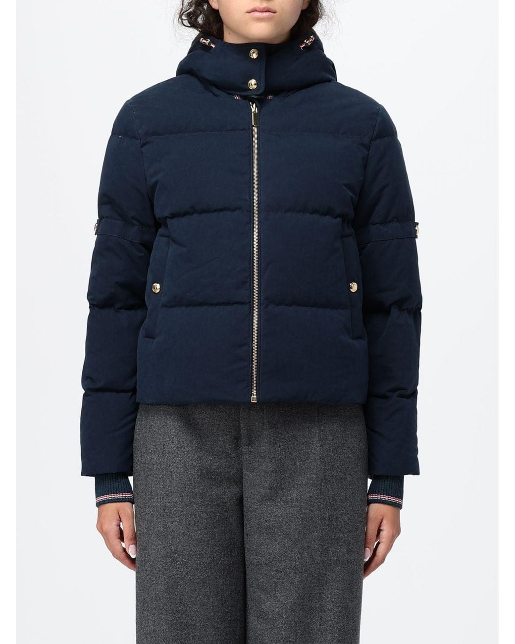 Thom Browne Blue Quilted Cordura Nylon Down Jacket With Detachable Hood