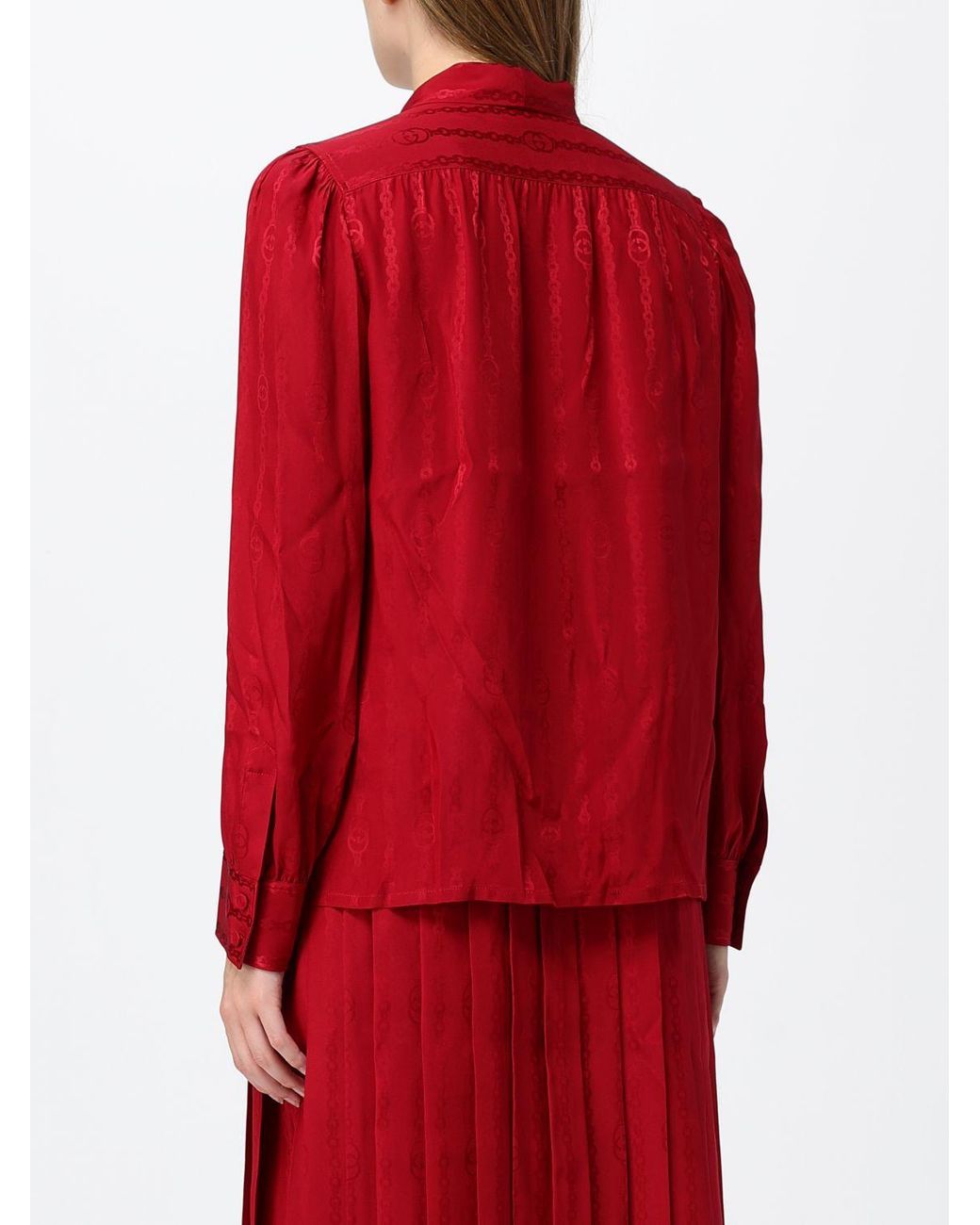 Gucci Red Pure Silk Pussy-Bow Blouse