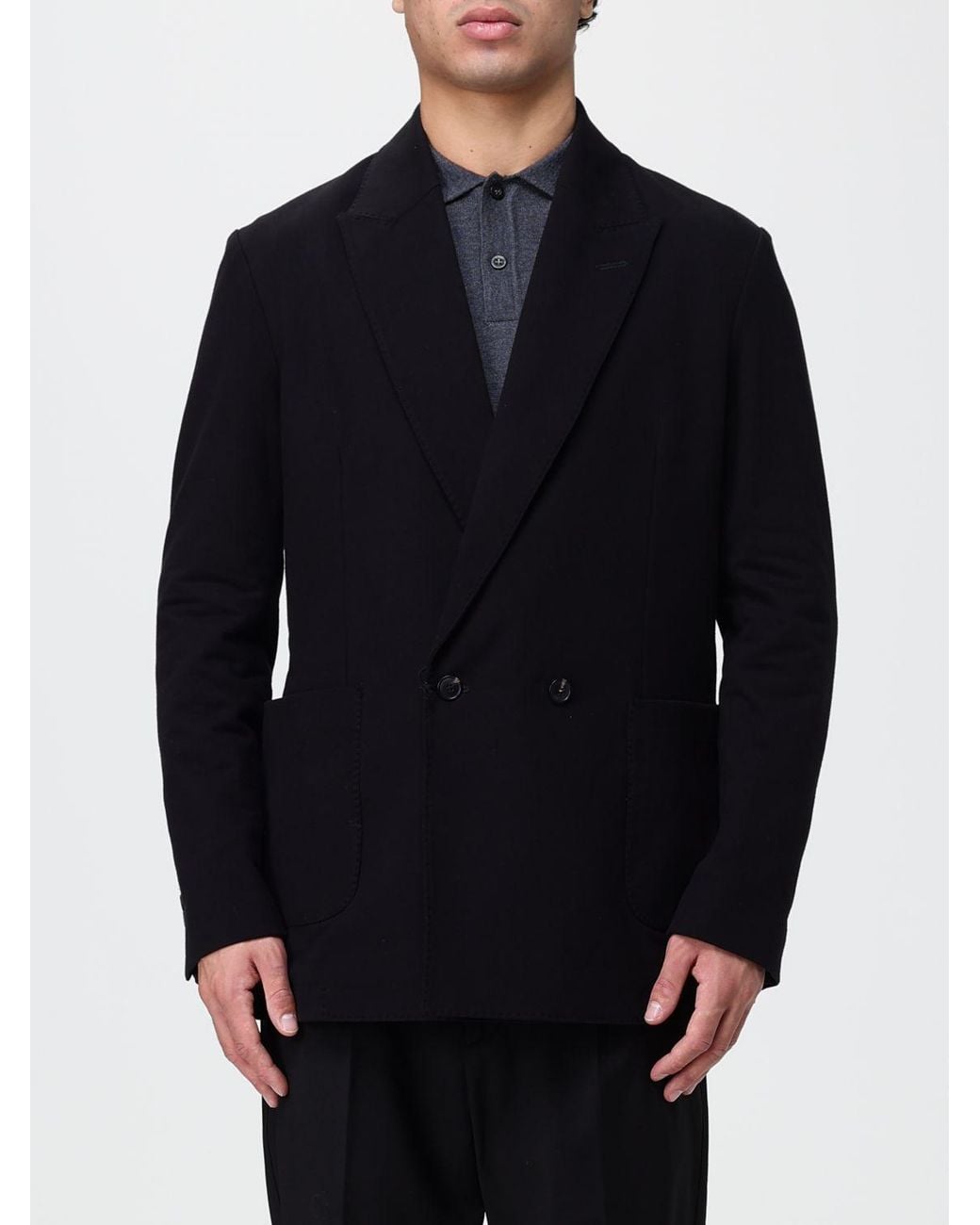 Circolo 1901 Blue Double-Breasted Stretch Cotton Blazer With Patch Pockets for men